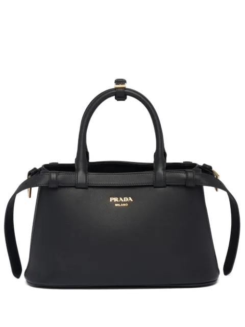 Prada logo-lettering leather tote bag