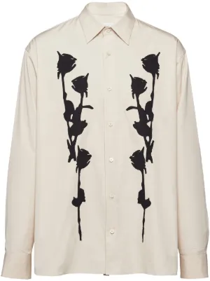 Prada Heart Print Poplin Shirt in White for Men