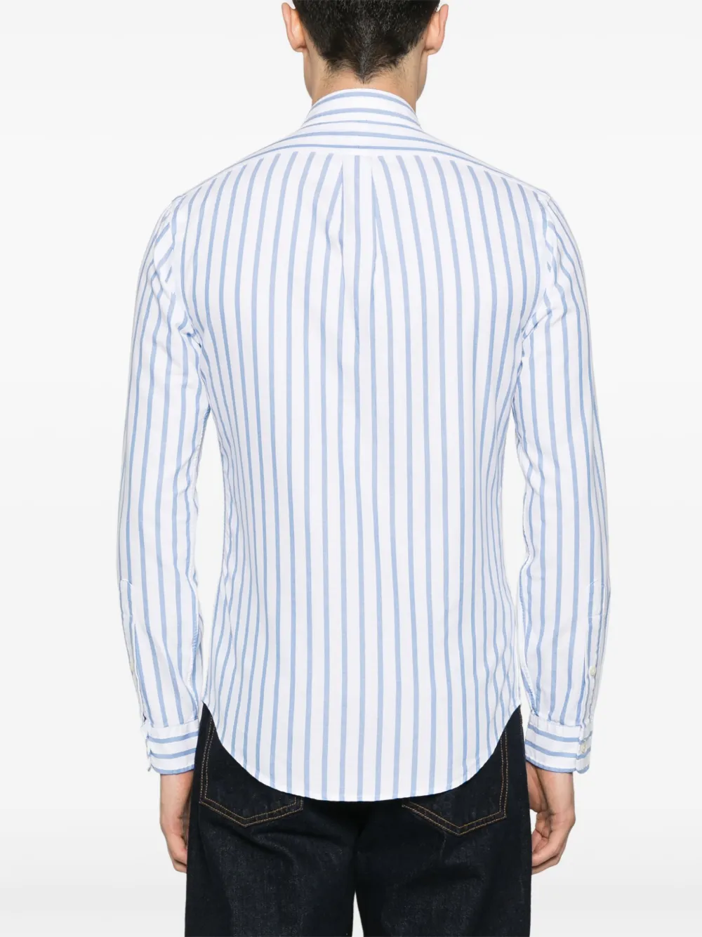 Shop Polo Ralph Lauren Polo Pony Striped Cotton Shirt In White