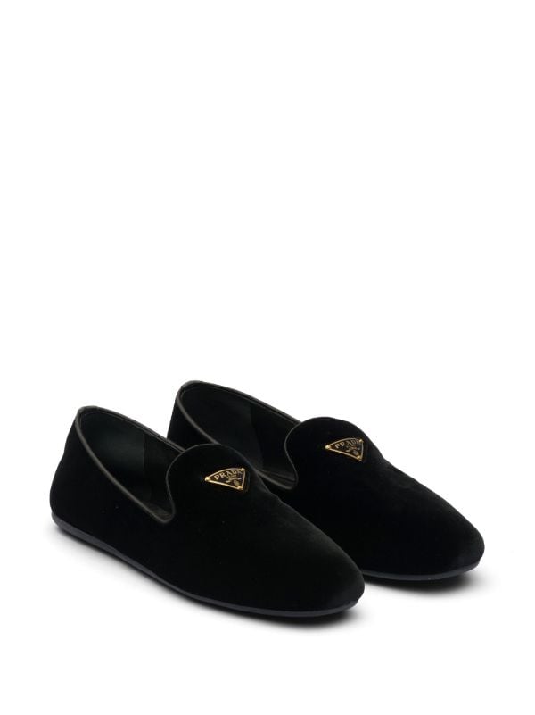 Prada triangle-logo Velvet Loafers - Farfetch