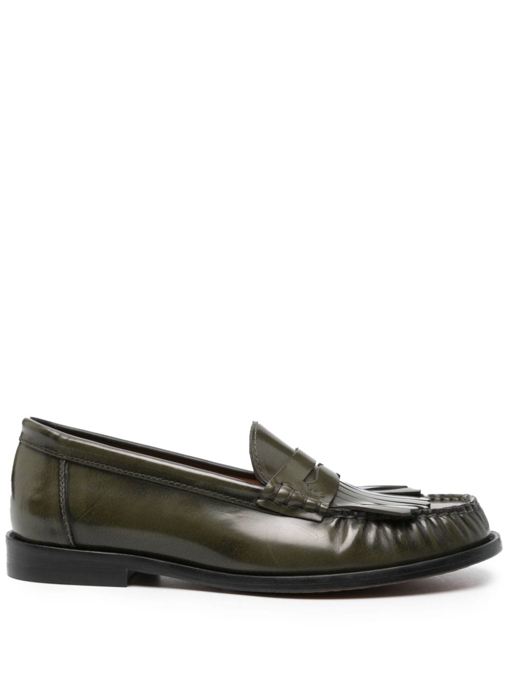 Polo Ralph Lauren Fringed Leather Loafers In Green