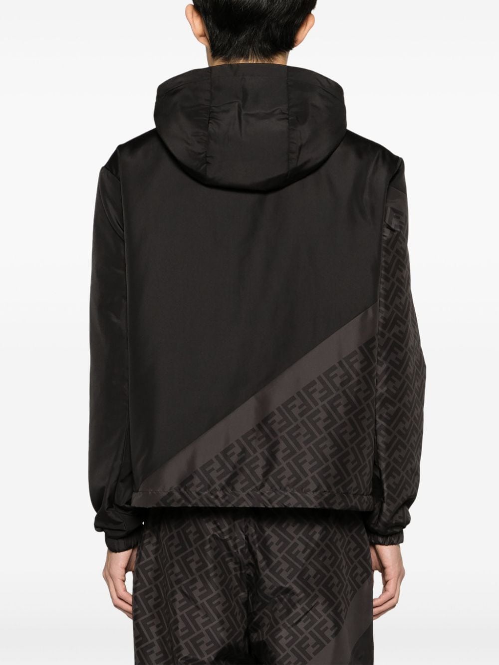Shop Fendi Ff-print Hooded Windbreaker In Black