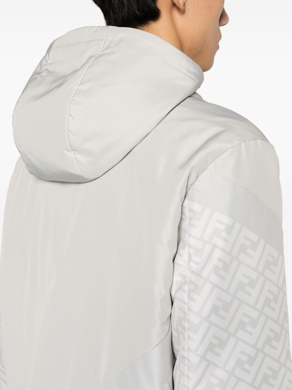 Shop Fendi Ff-print Hooded Puff Jacket In Grey