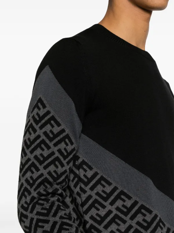 FENDI FF pattern intarsia knit Jumper Black FARFETCH PT