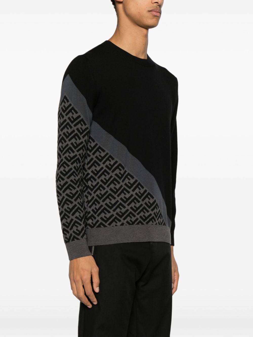 Shop Fendi Ff-pattern Intarsia-knit Jumper In Black