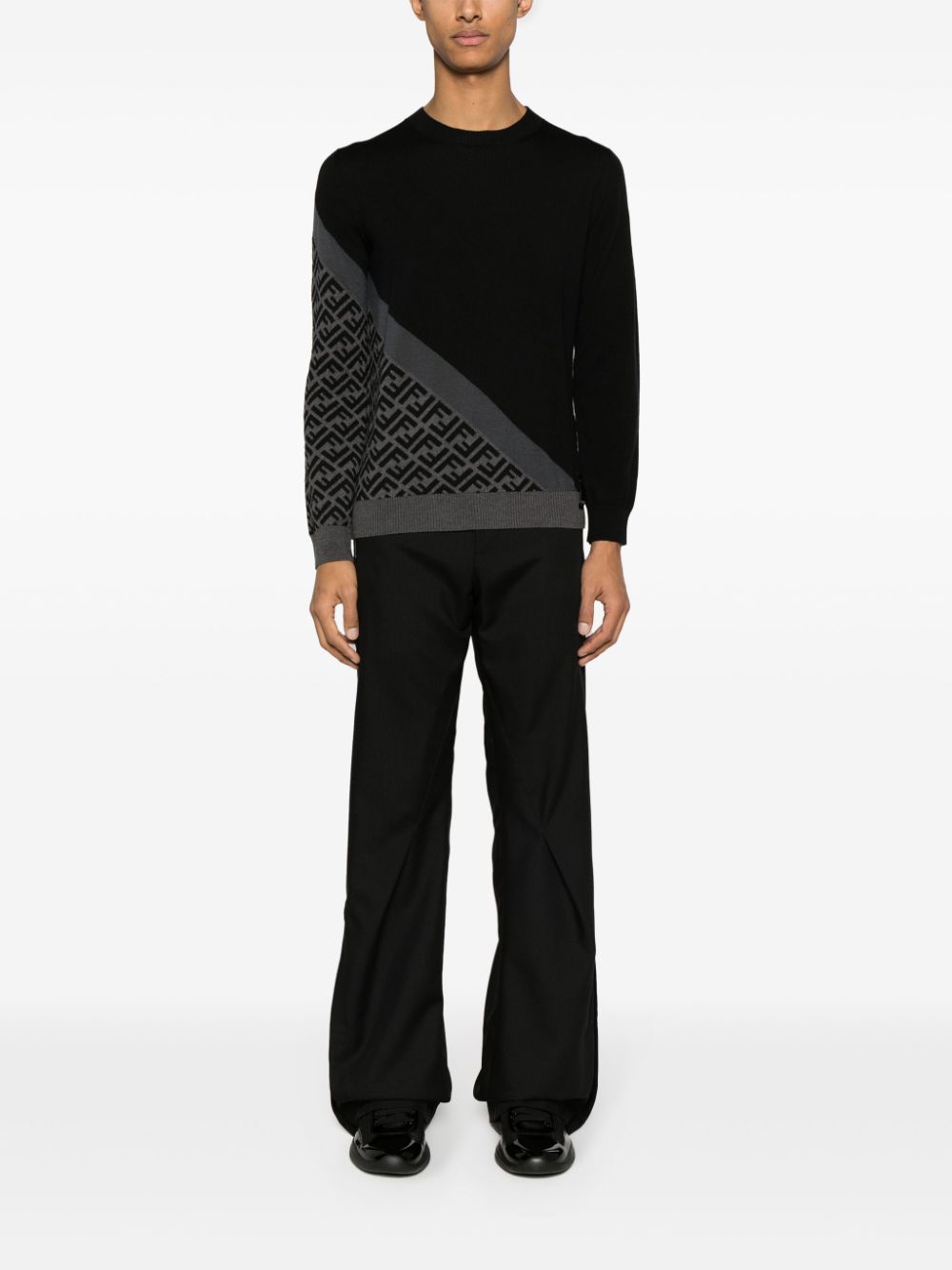 Shop Fendi Ff-pattern Intarsia-knit Jumper In Black