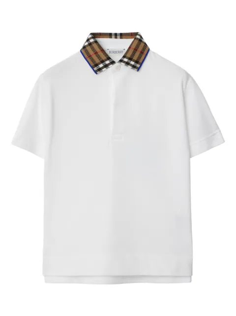 Burberry Kids check-collar cotton polo shirt