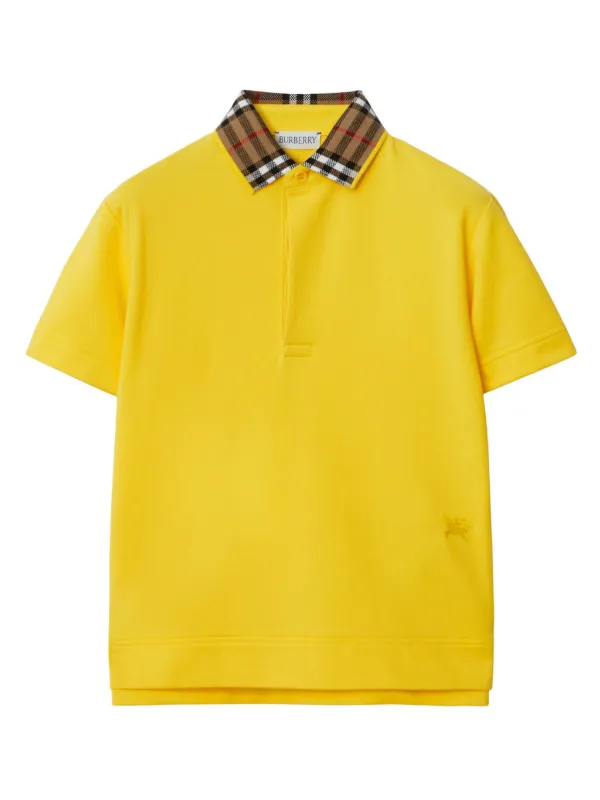 Burberry Kids check collar Cotton Polo Shirt Yellow FARFETCH SG