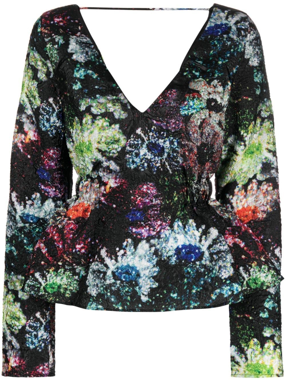 Shop Stine Goya Nathalie Glitter Bloom-print Blouse In Black