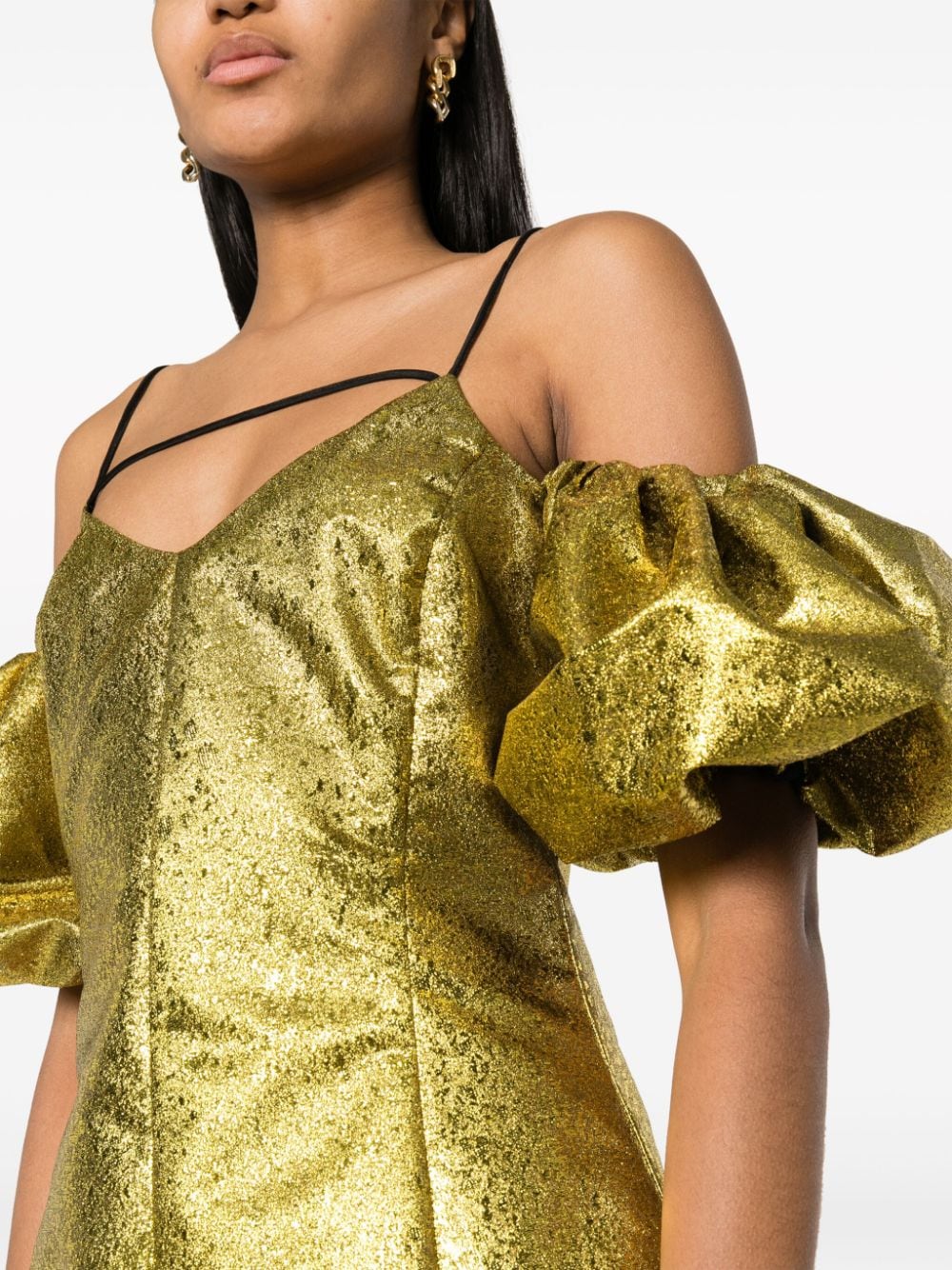 Shop Stine Goya Brera Puff-sleeves Minidress In Gold