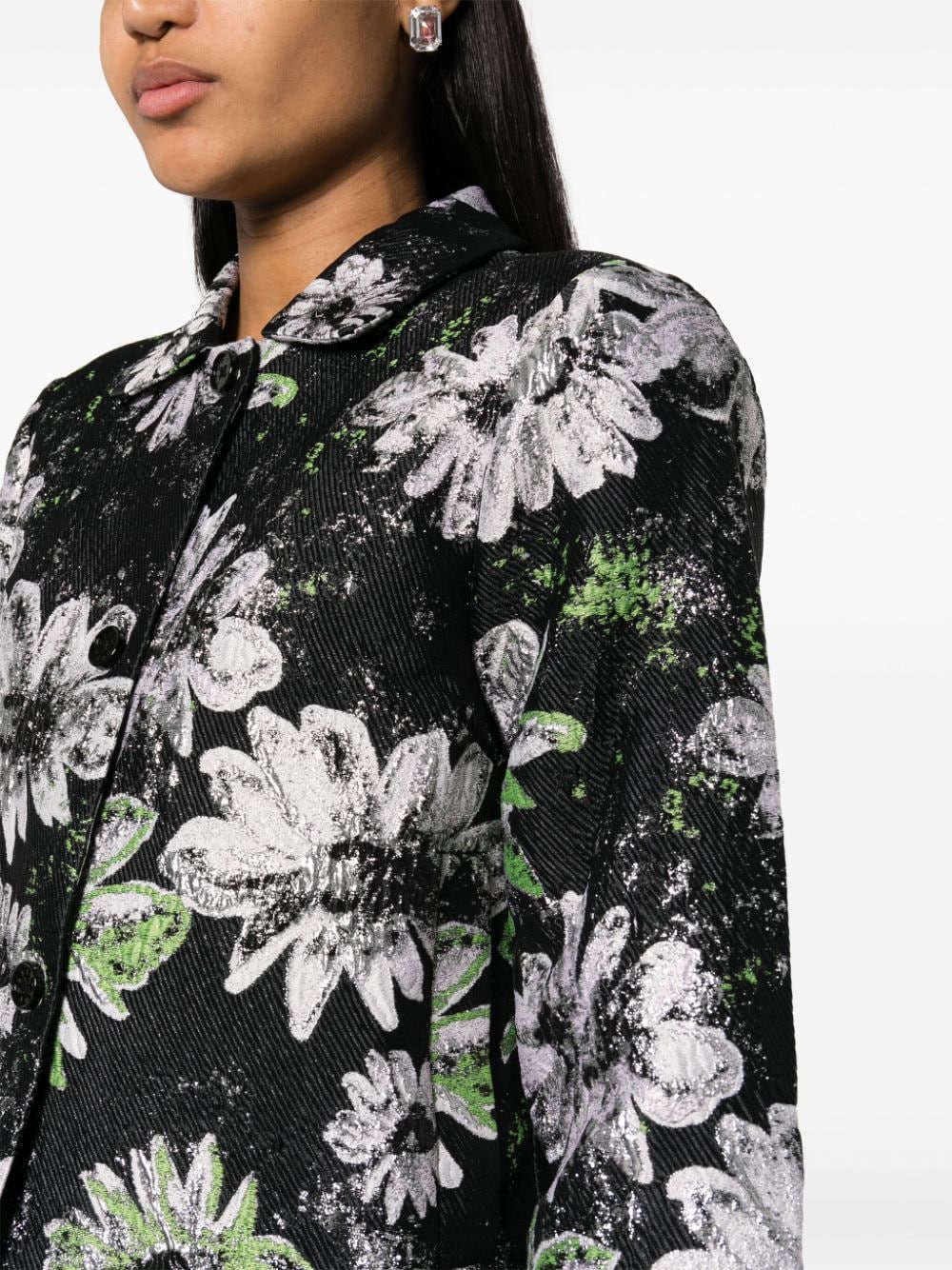 Shop Stine Goya Kiana Glitter Bloom-print Jacket In Black