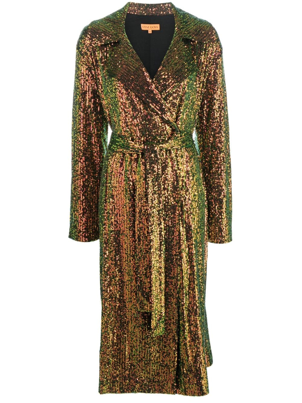 Shop Stine Goya Sequin-embellished Notched-lapels Dress In Green