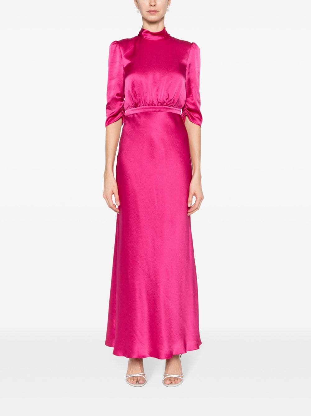 Shop Saloni High-neck Silk Dress In Rosa