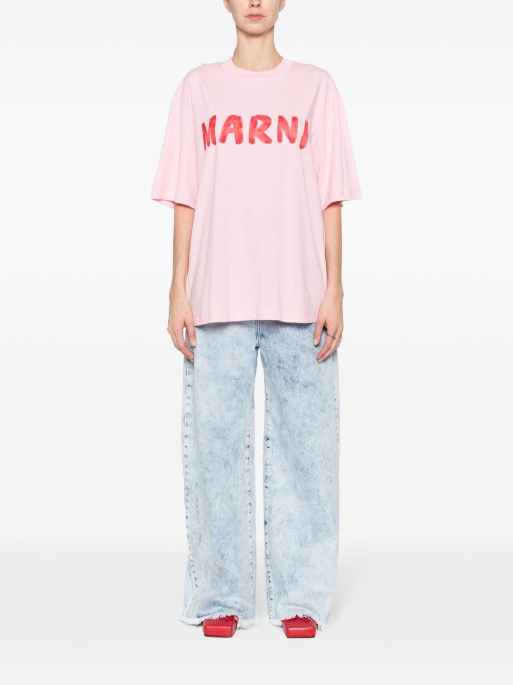 Marni logo-print cotton T-shirt - Roze