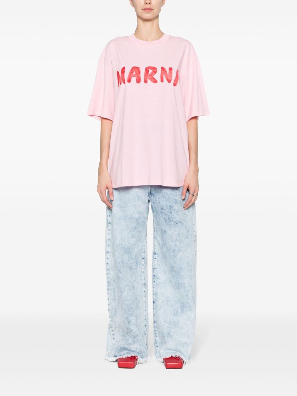 Shop Marni Logo-print Cotton T-shirt In Pink