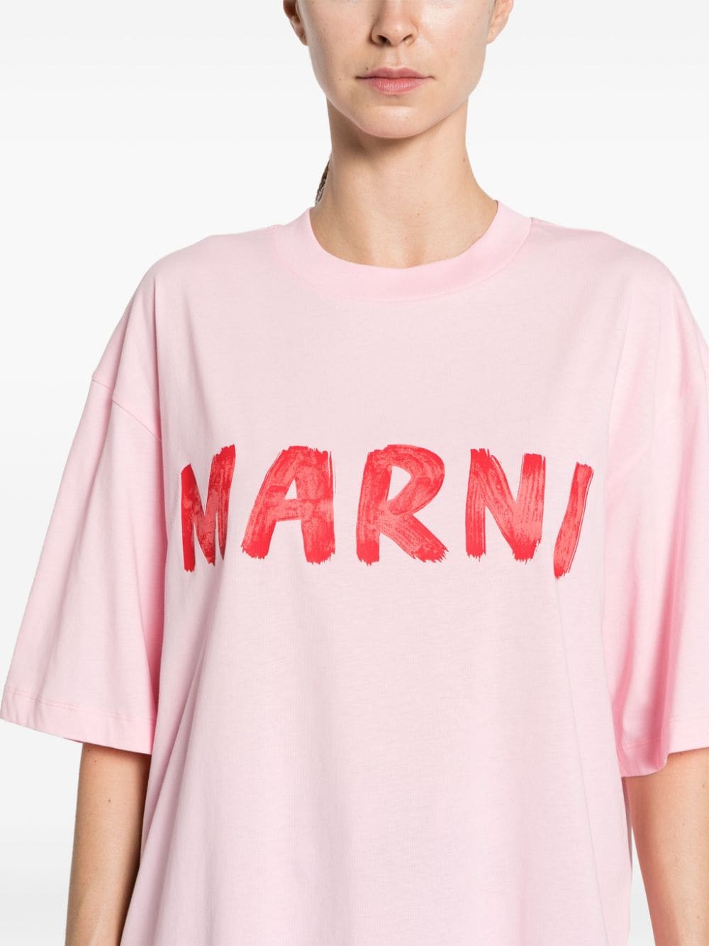 Shop Marni Logo-print Cotton T-shirt In Pink