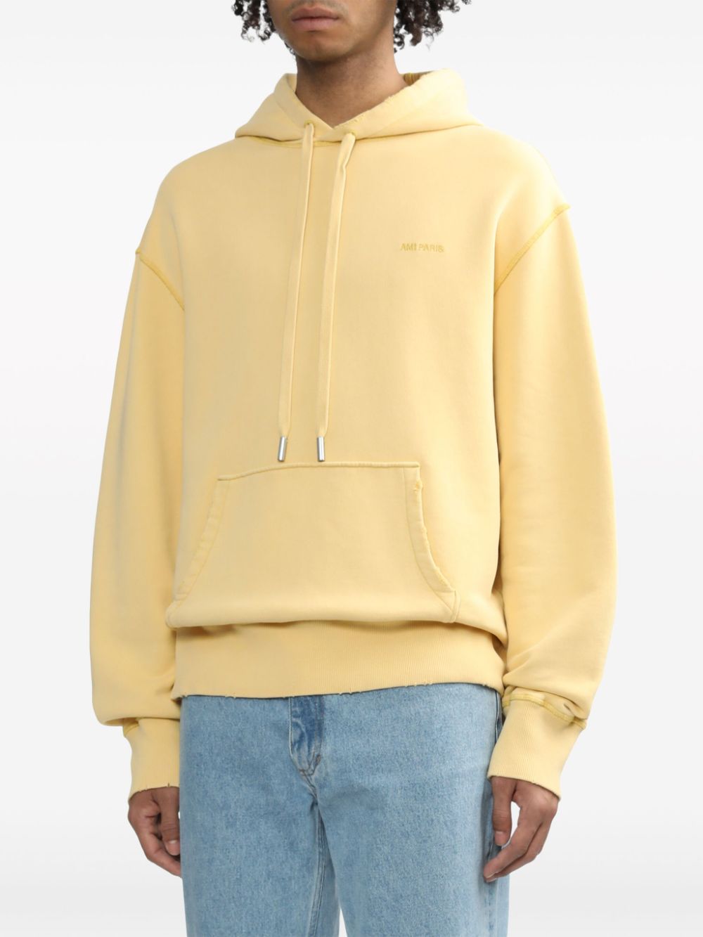 Shop Ami Alexandre Mattiussi Logo-embroidered Cotton Hoodie In Yellow