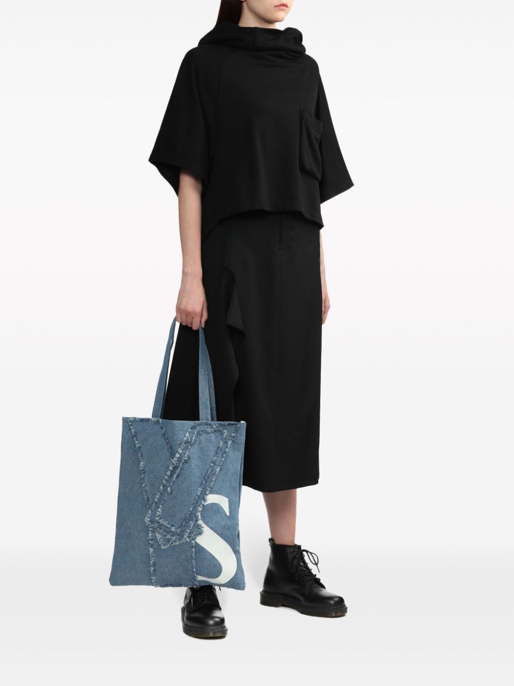 Shop Y's High-waist Wool Midi Skirt In Black
