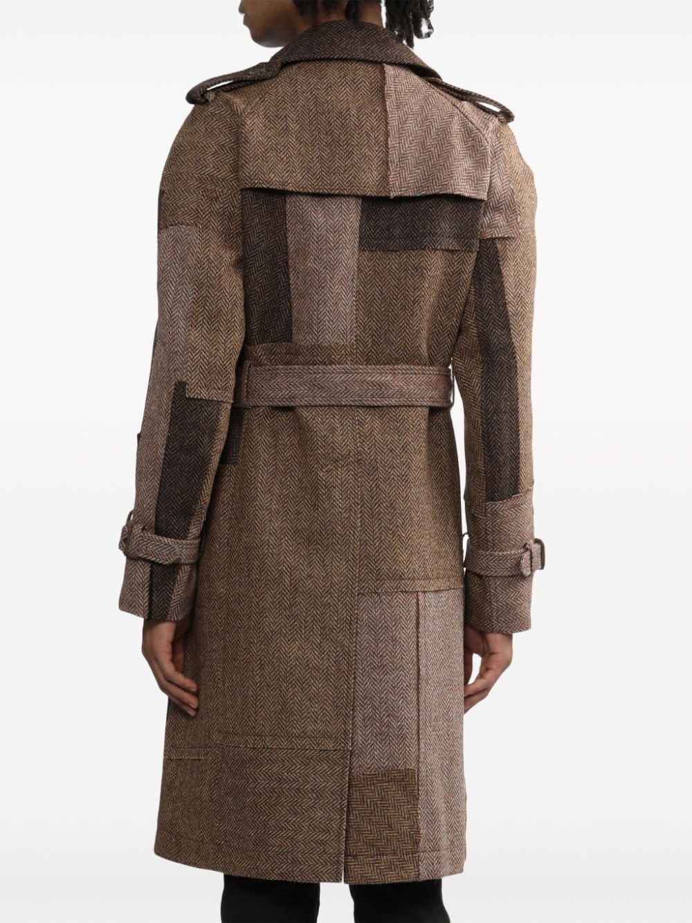 Shop Junya Watanabe Patchwork Wool Coat In Brown