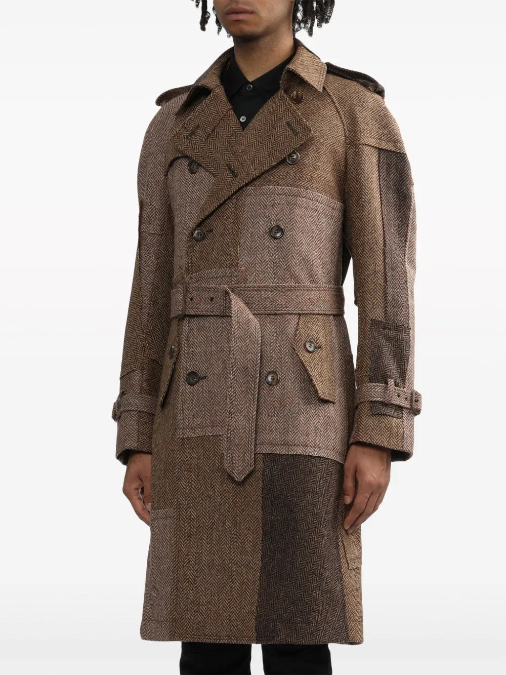 Shop Junya Watanabe Patchwork Wool Coat In Brown