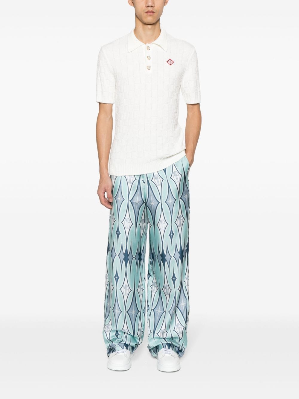 Shop Amiri Argyle-print Silk Trousers In Blue