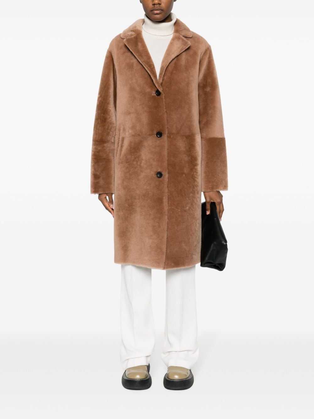 Shop Arma Single-breasted Shearling Coat In Brown
