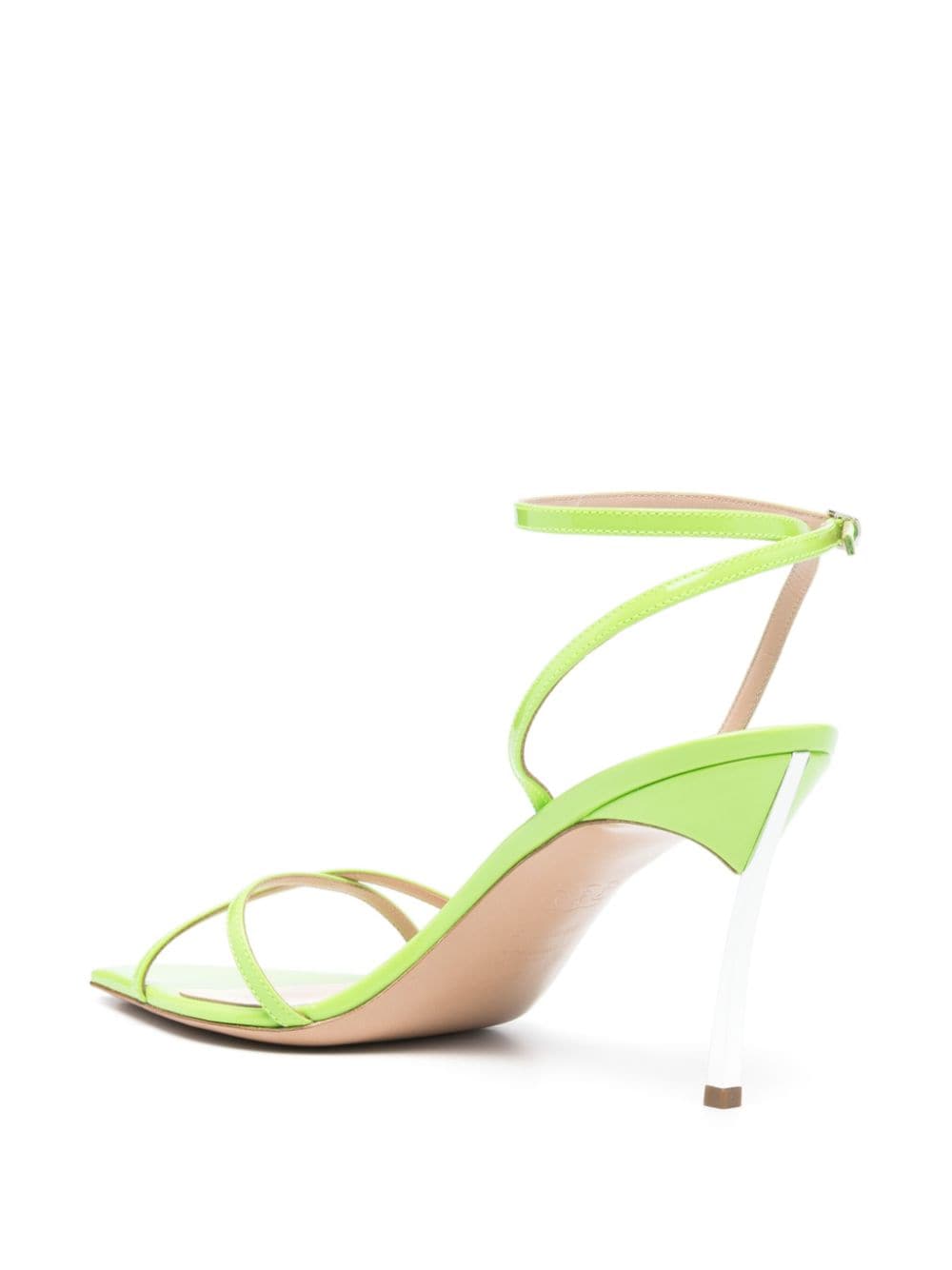 Shop Casadei 100mm Superblade Jolly Patent Leather Sandals In Green