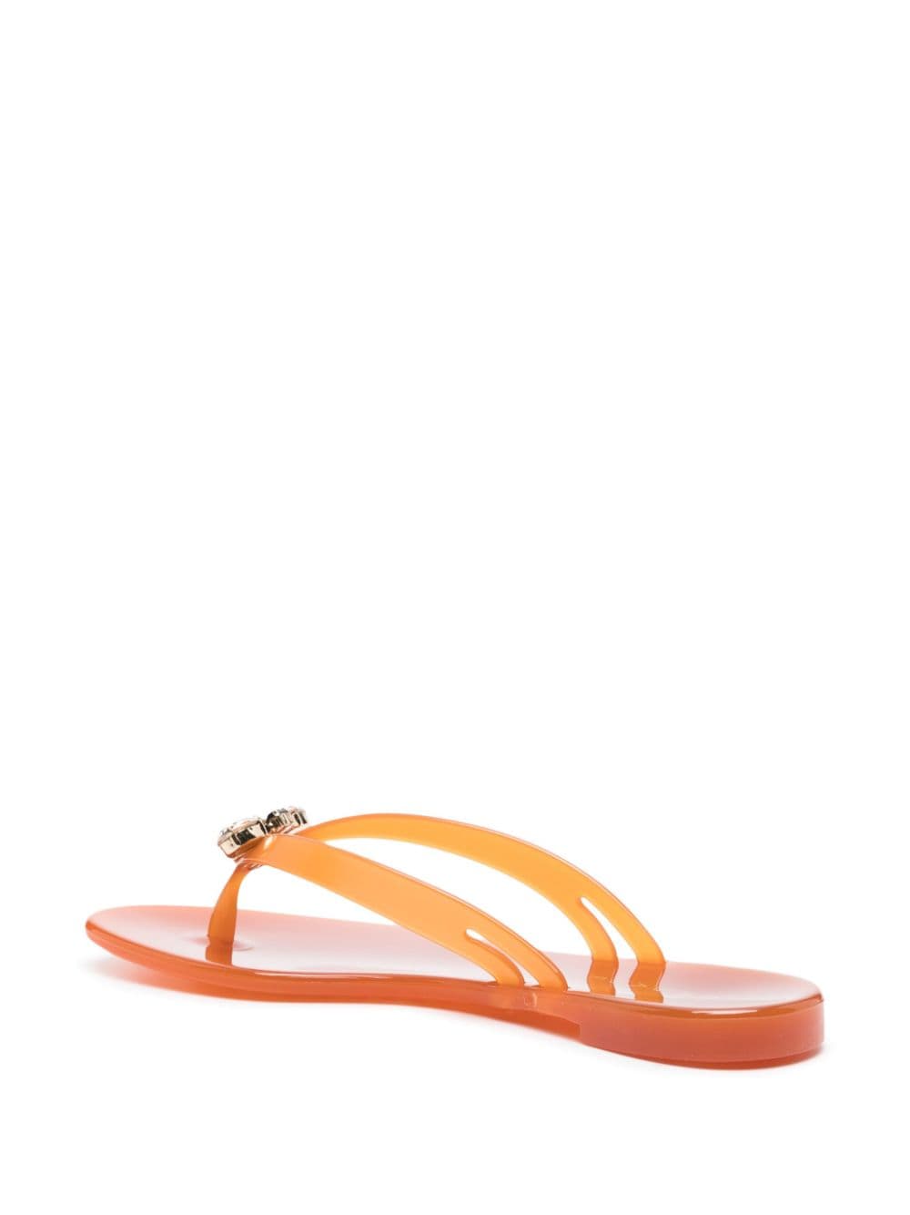 Shop Casadei Jelly Crystal-embellished Flip Flops In Orange