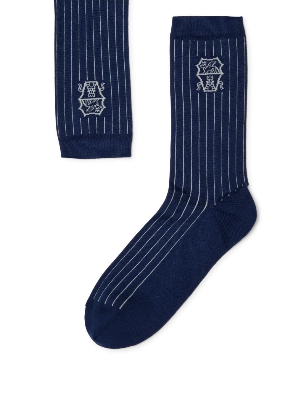Shop Brunello Cucinelli Intarsia-knit Logo Socks In Blue