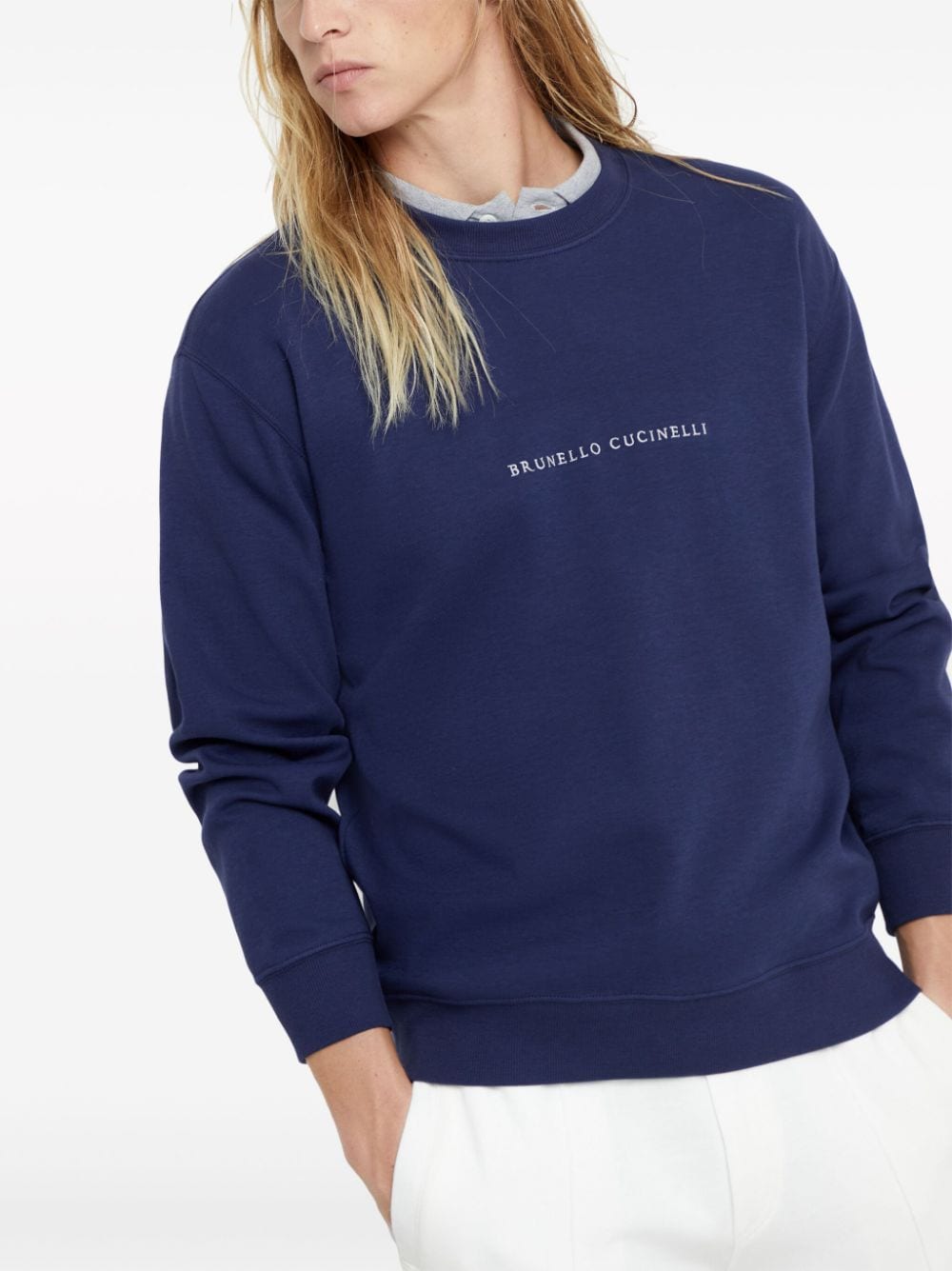 Shop Brunello Cucinelli Logo-embroidered Sweatshirt In Blue