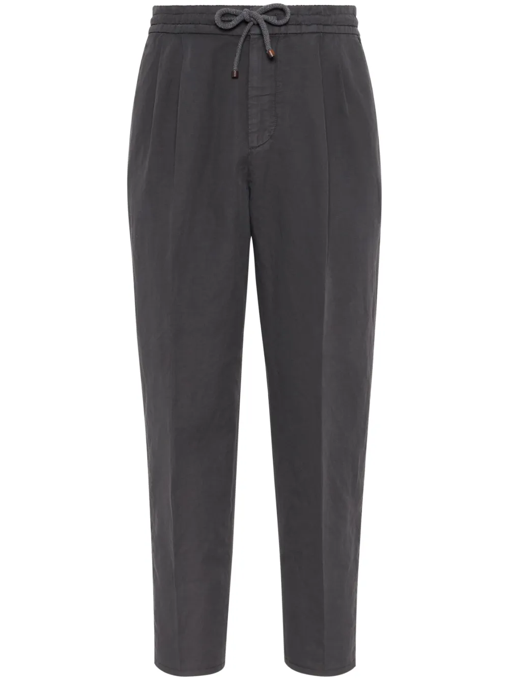 Brunello Cucinelli Drawstring Pleated Tapered-leg Trousers In Grey