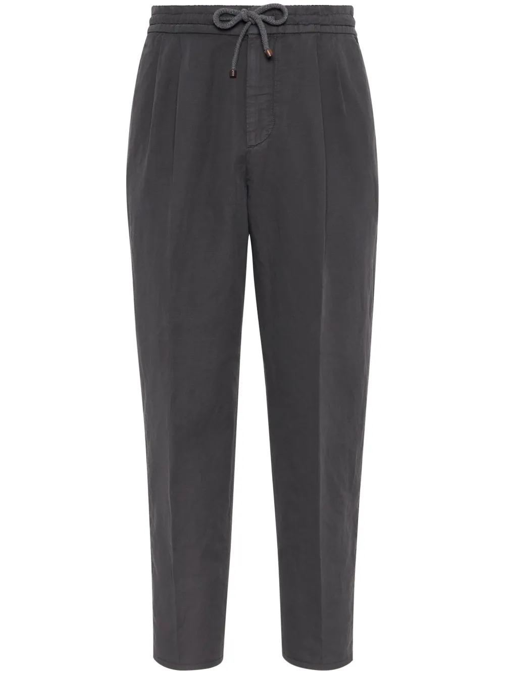 Shop Brunello Cucinelli Drawstring Pleated Tapered-leg Trousers In Grey