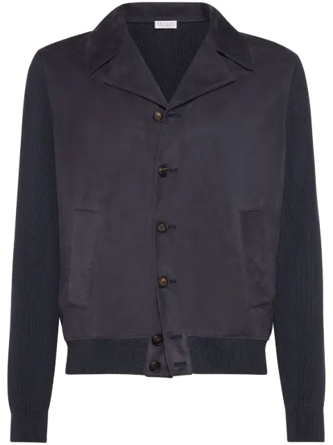 Brunello Cucinelli knit-panelled suede jacket