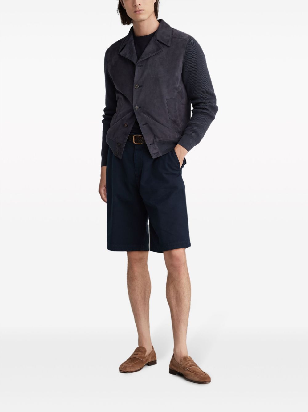 Brunello Cucinelli knit-panelled suede jacket - Zwart