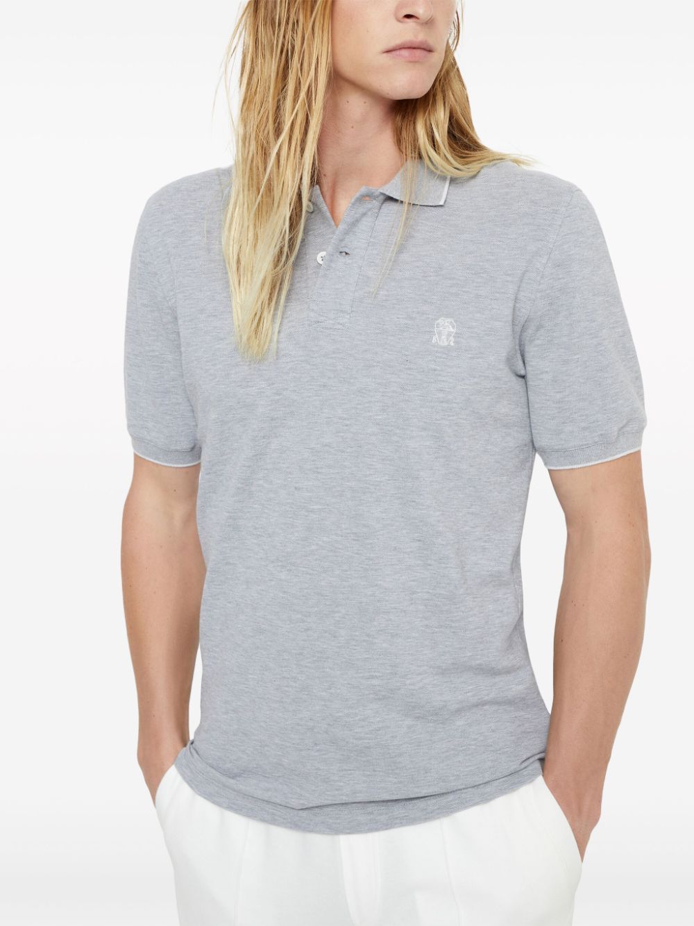 Shop Brunello Cucinelli Logo-embroidered Polo Shirt In Grey