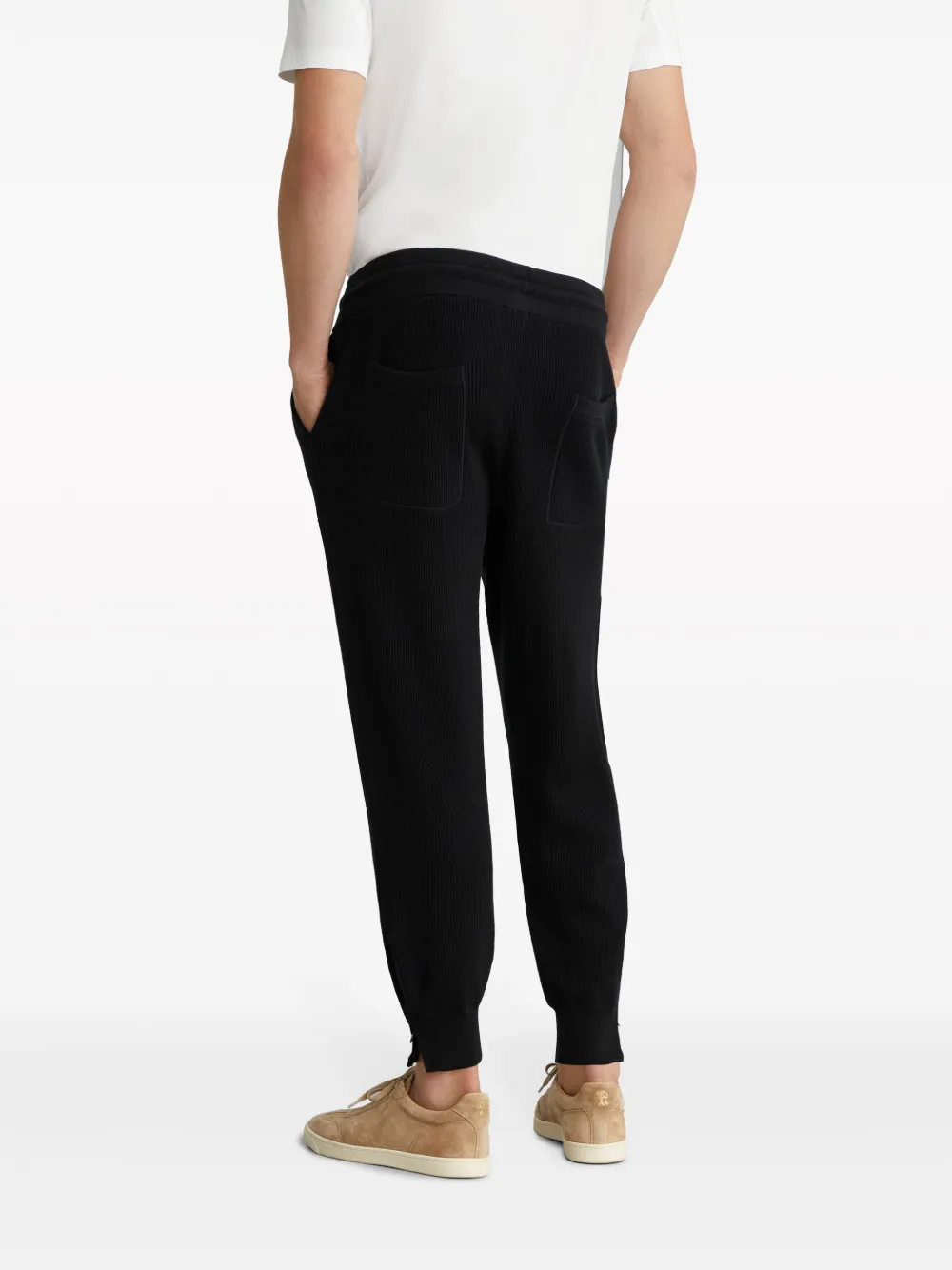 Brunello Cucinelli Ribbed Cashmere Track Pants In Black