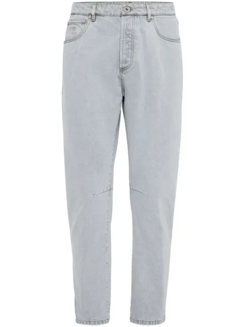 Brunello Cucinelli logo-patch cotton tapered jeans 