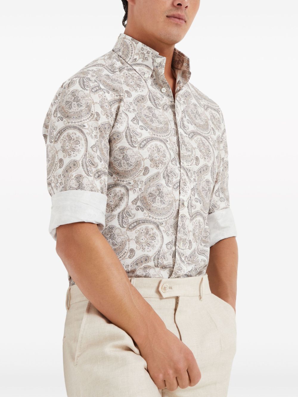 Shop Brunello Cucinelli Paisley-print Cotton Shirt In Neutrals