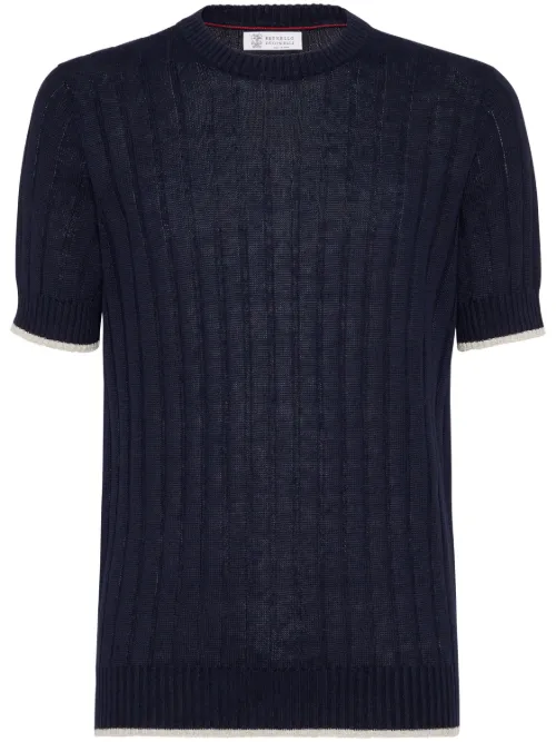 Pull nervuré à manches courtes - Brunello Cucinelli - Modalova