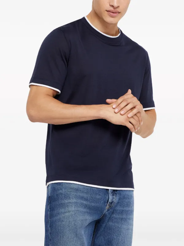 Brunello Cucinelli Camiseta De Seda Mista Com Sobreposição | Azul