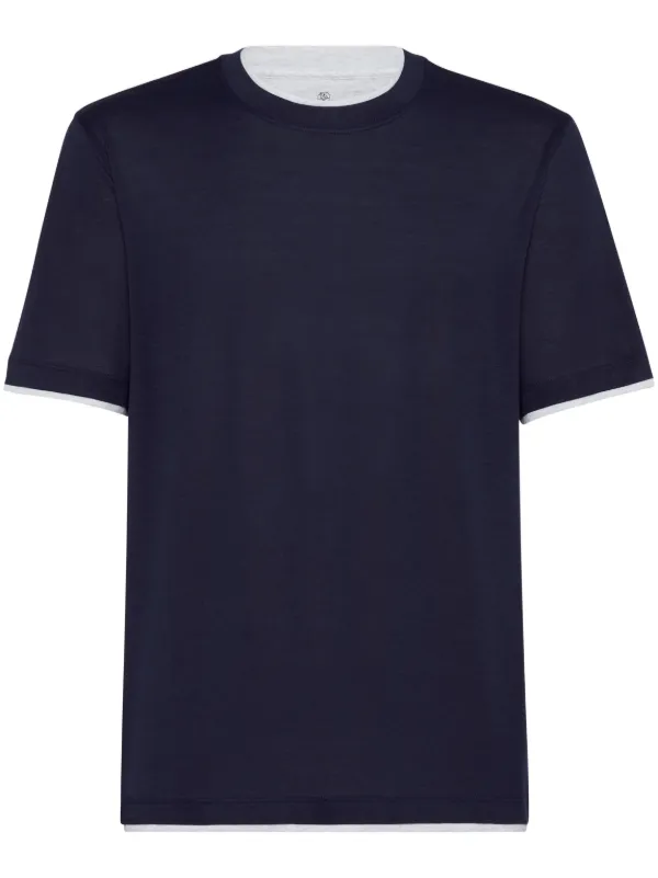 Brunello Cucinelli Camiseta De Seda Mista Com Sobreposição | Azul