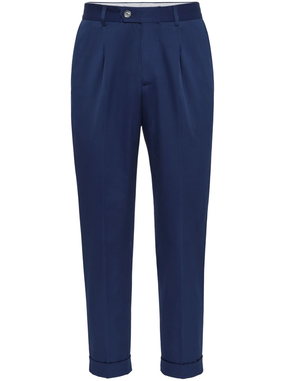 Shop Brunello Cucinelli Tapered-leg Cotton-blend Trousers In Blue