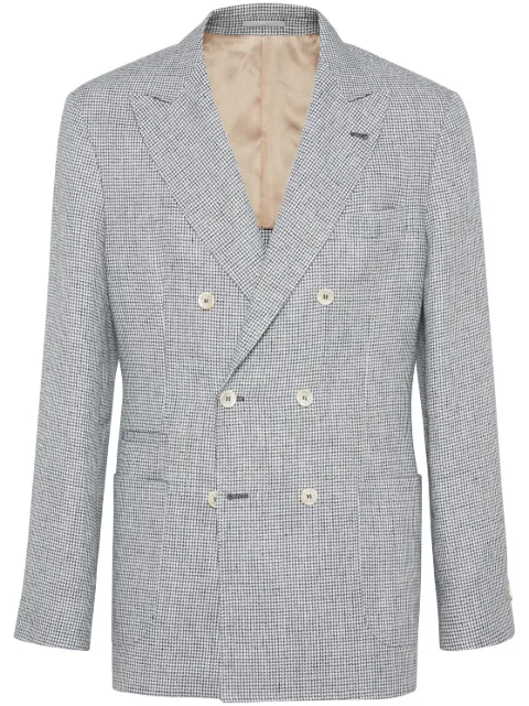 Brunello Cucinelli puppytooth double-breasted linen blazer