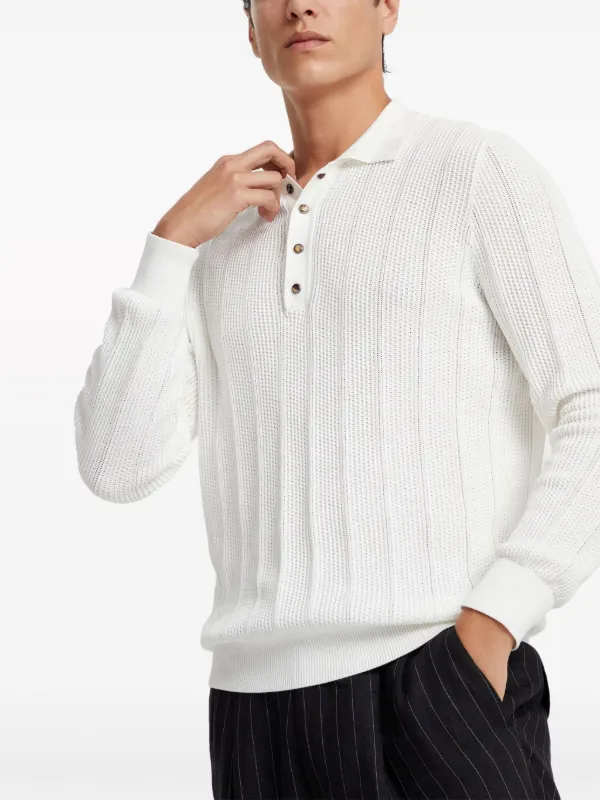 Brunello Cucinelli long-sleeve Cotton Polo Shirt | White | FARFETCH JO