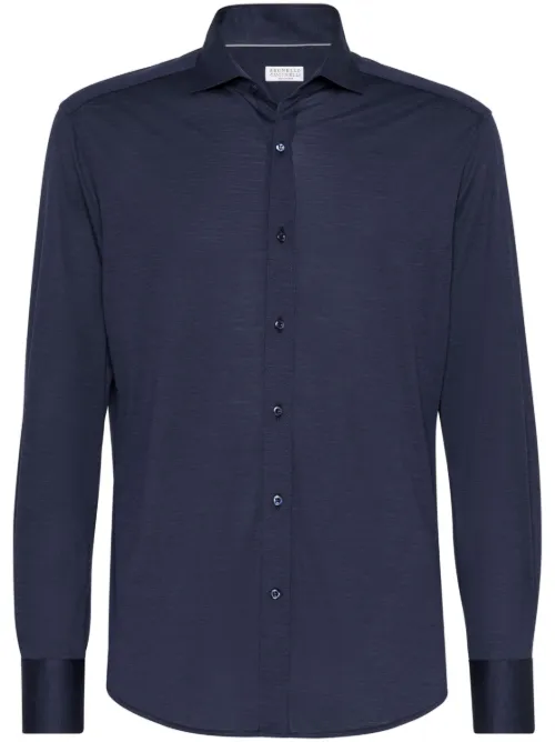 Polo en soie mélangée à logo imprimé - Brunello Cucinelli - Modalova