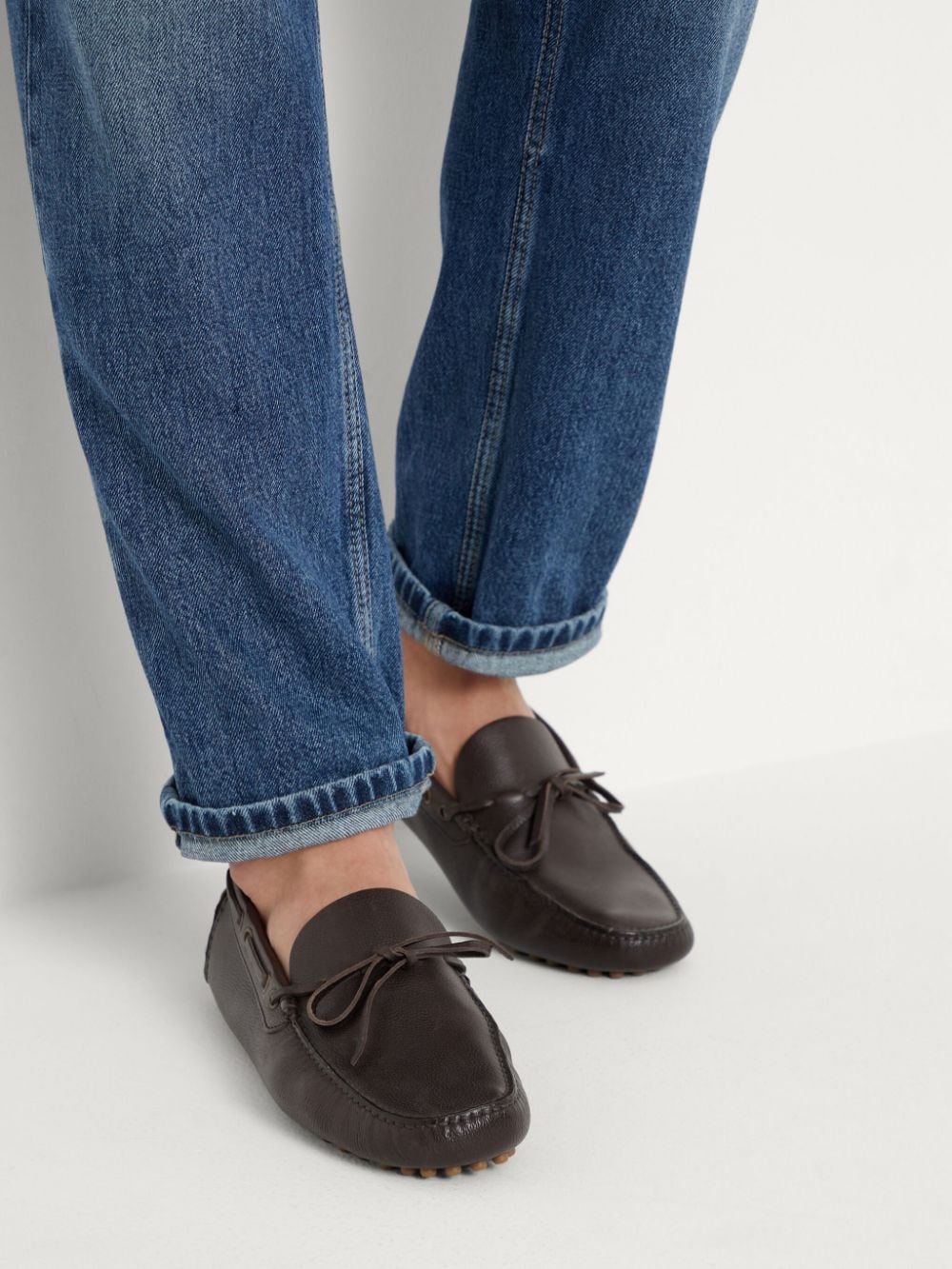 Shop Brunello Cucinelli Driver Leather Loafers In Brown