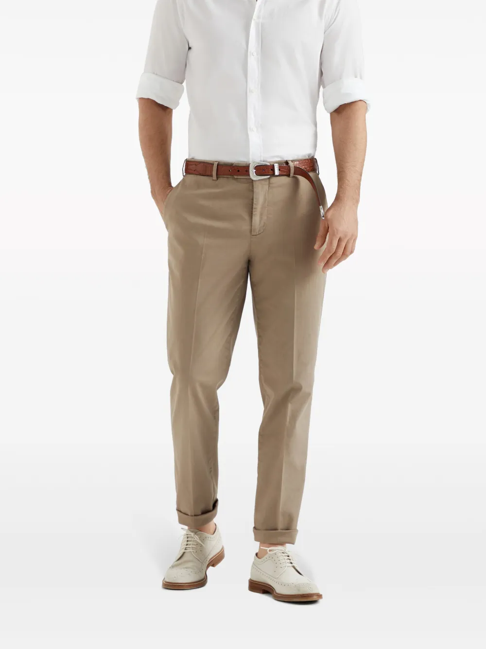 Brunello Cucinelli Cotton-blend Trousers In Neutrals
