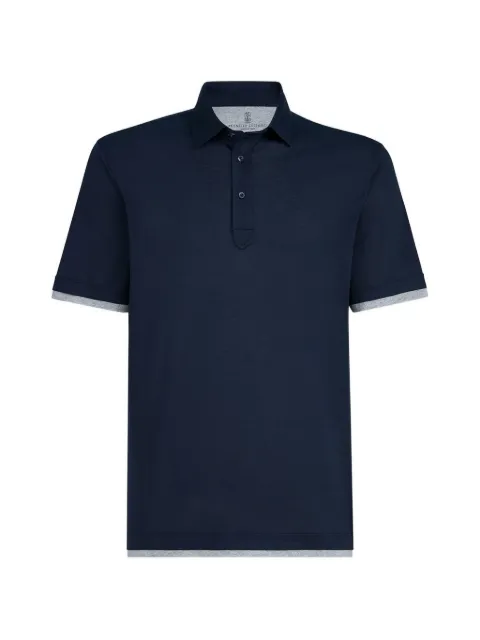 Brunello Cucinelli silk and cotton jersey shirt-style collar polo with faux-layering