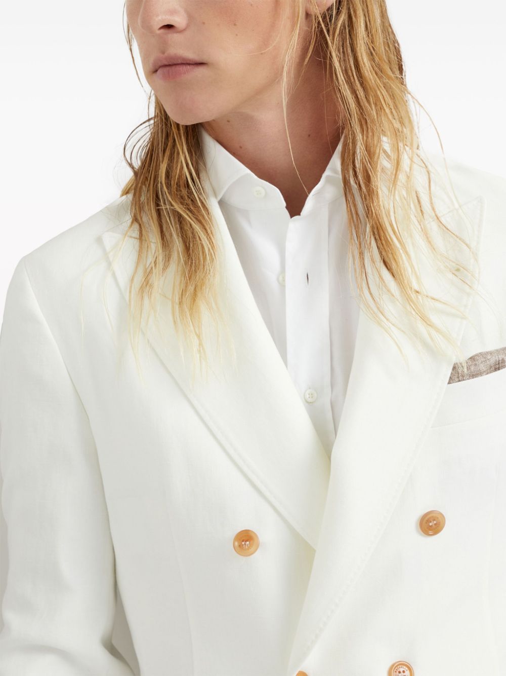 Shop Brunello Cucinelli Double-breasted Linen Blazer In White