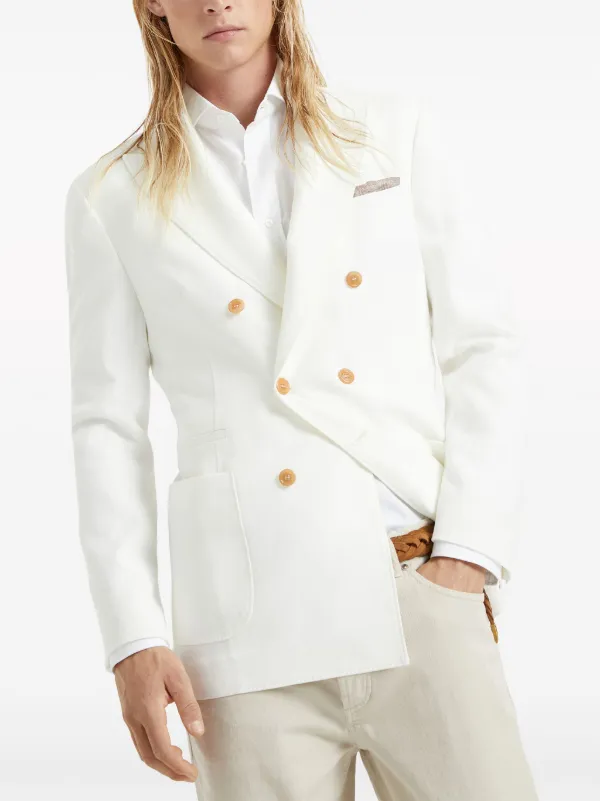 Brunello Cucinelli double-breasted Linen Blazer | White